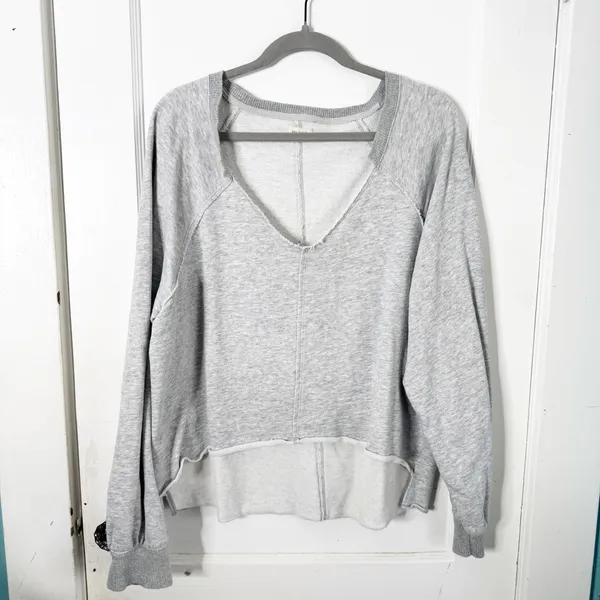 Anthropologie Pilcro Reworked Popover V-Neck Sweatshirt Cotton Gray Distressed L - Image 2