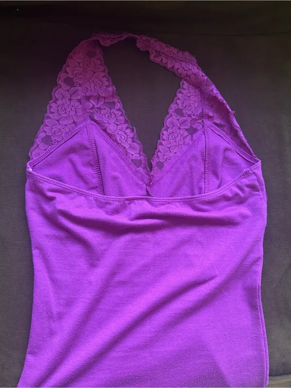 WET SEAL Rich Berry Pink Halter Top V-Neck Floral Lace Tank Top Sz M - Image 9