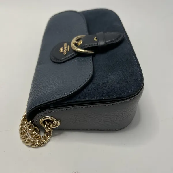 Coach Kleo Crossbody Navy Blue Suede Denim Leather Chain Gold Strap Mini Purse - Image 4