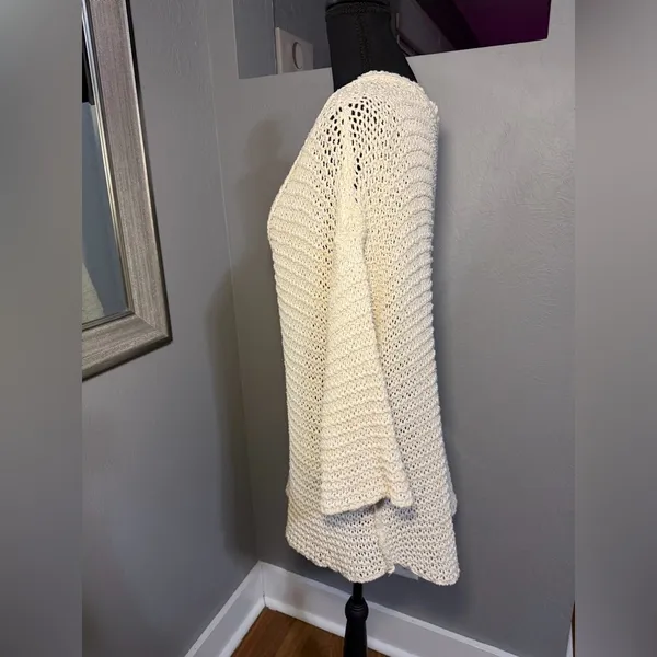 Free People Park Slope Cream V-Neck Cabincore Knit Sweater Medium. - Image 7