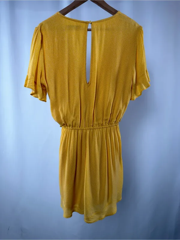 Vintage‎ Abercrombie & Fitch Yellow Micro Dot Faux Wrap Dress Romper Medium - Image 4