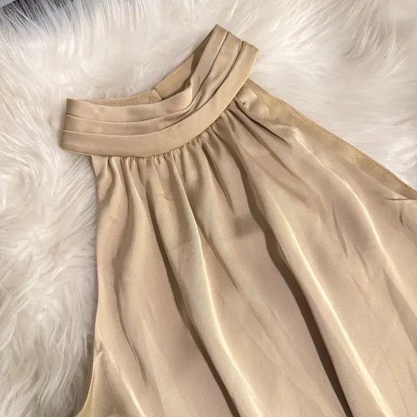 Halogen Pleated Mock Neck Satin Top In Champagne Fizz - Image 4