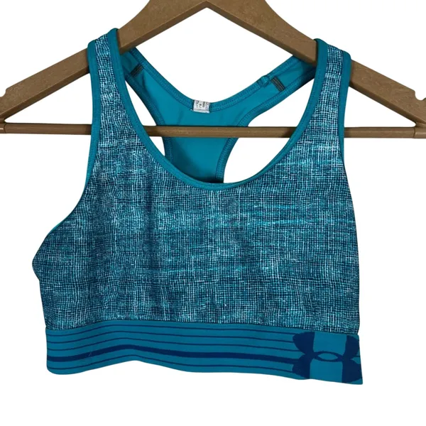 Under Armour Sports Bra‎ Womens XS Blue Racerback Stretch Athleisure Clean Girl - Image 2