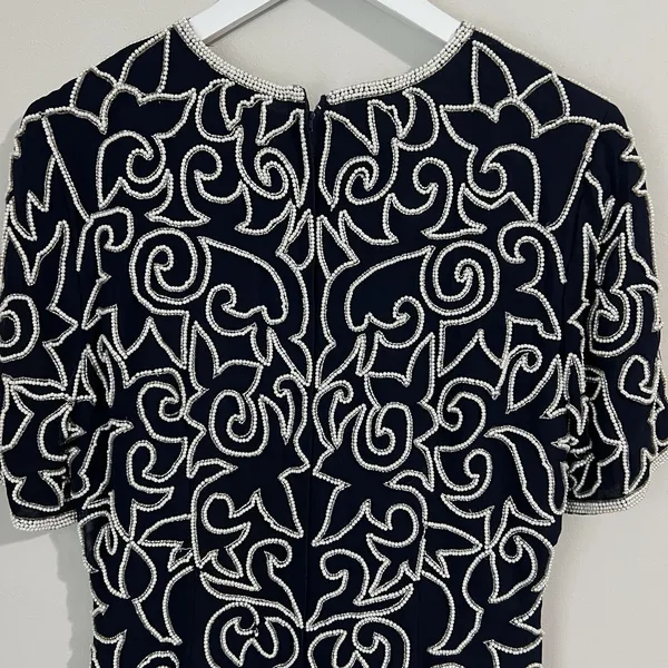 Vtg 80's Stenay Silk Dress Women's 6 Beaded Evening Cocktail‎ Party Sheath Black - Image 5