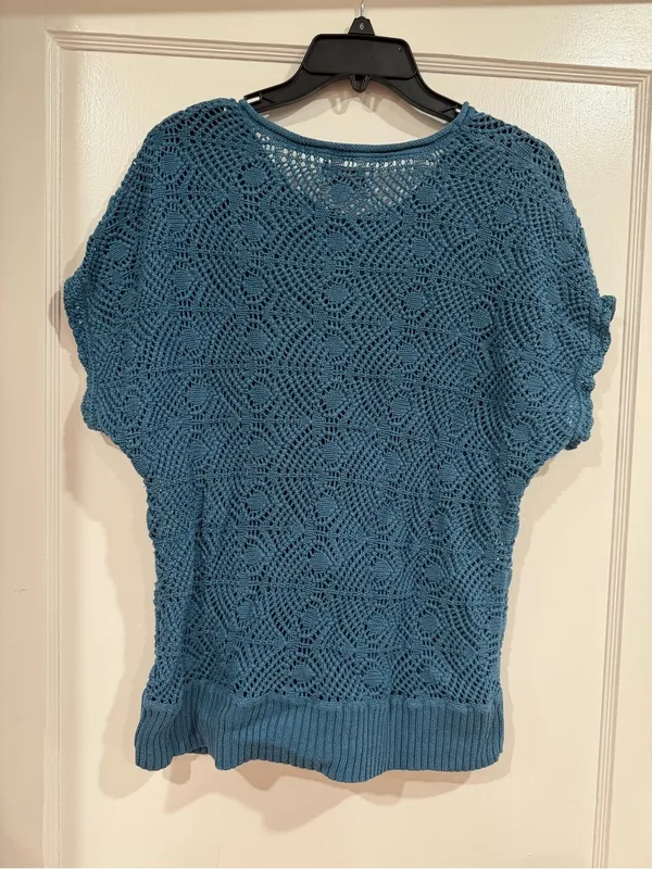 Sonoma Teal Crochet Knit Short Sleeve Top​ - Image 5