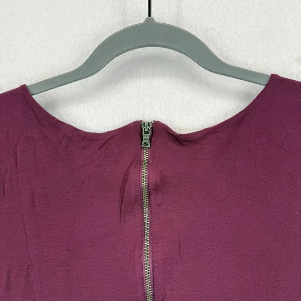 Alice + Olivia Top Womens‎ Sz S Peplum Short Sleeve Maroon Rayon Silk Blend READ - Image 9