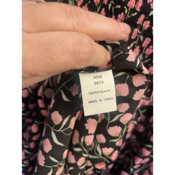 BTFBM Floral Smocked Cottagecore Maxi Dress Puff Sleeve Black Pink Large - Image 6