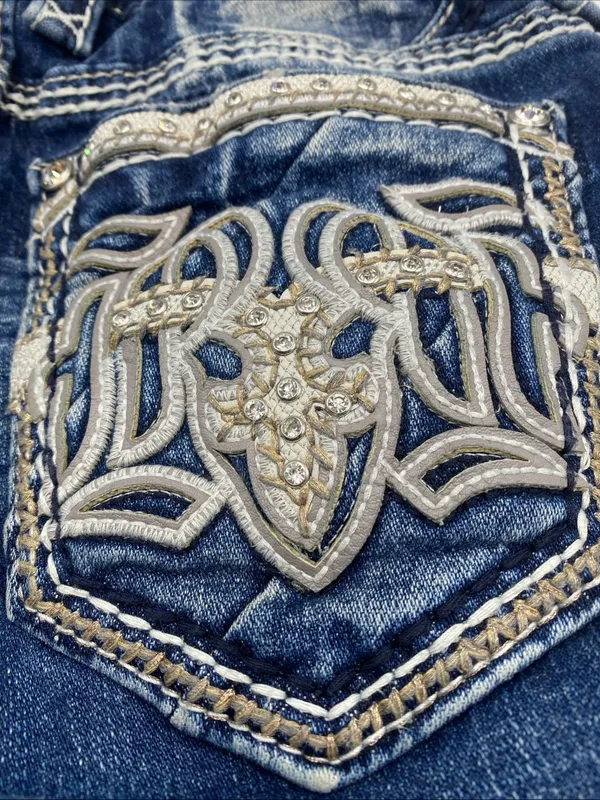 Rock Revival Rosalie Mid Rise Skinny Jeans Embellished Rhinestone Women 26 Denim - Image 3