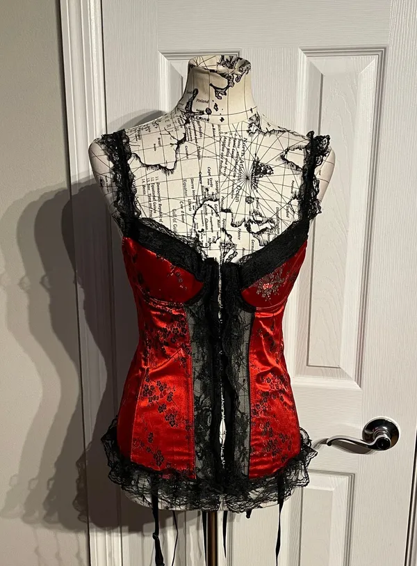 Vintage y2k Lace Floral Corset Steampunk Victorian Gothic Satin - Image 2