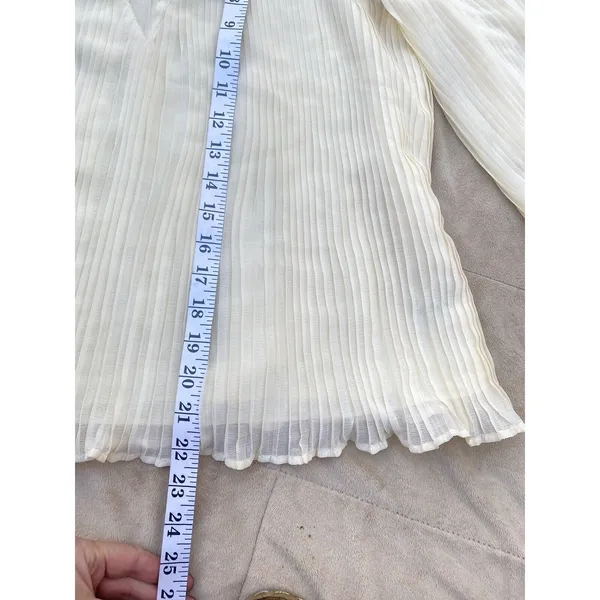 Topshop Boho Feminine Fairy Romantic Cream Pastel Pleated Sheer Neckline Blouse Size 8 - Image 10