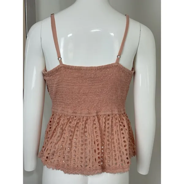 Japna Women’s Pink Floral Crochet Crop Top Boho Sleeveless Sweetheart Neck L - Image 6