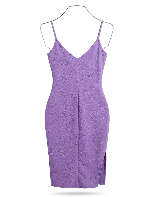 SHEIN Lilac Textured Square Neck Midi Dress - Image 3