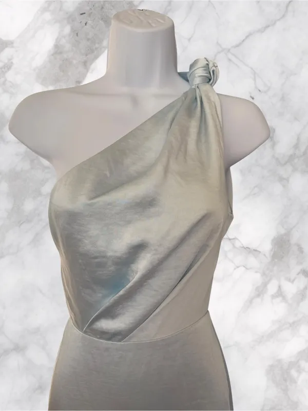 Lovers + Friends- Bella Gown One-Shoulder Satin in Light Silver-Blue Size XXS - Image 6