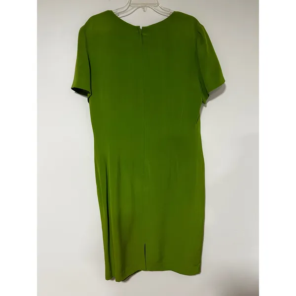 Maggy London Vintage 100% Silk Lime Green Sheath Dress Short Sleeve Size 16 - Image 3