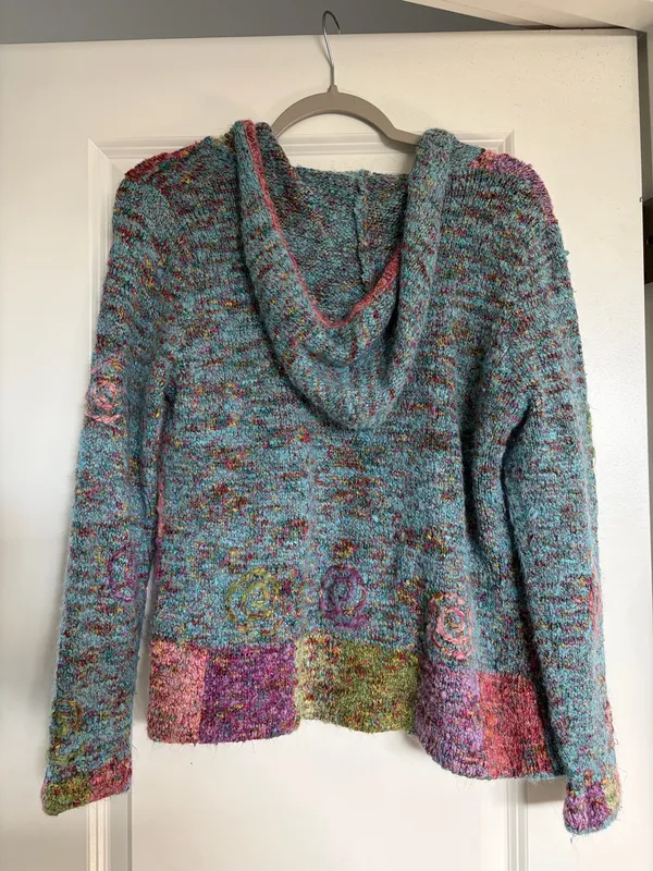 90s Y2K Patchwork Knit Hoodie Cardigan Multiple Size M - Image 2