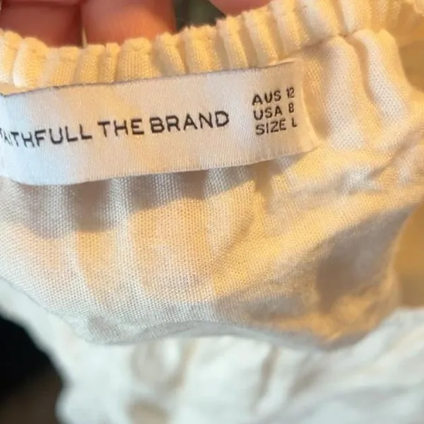 Faithfull The Brand Ivory Linen Cut Out Ring Mini Dress Euro minimalist Size L - Image 6