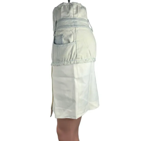 Women's White Denim Layered Fabric High Waisted Pencil Mini Jean Skirt Size S - Image 4