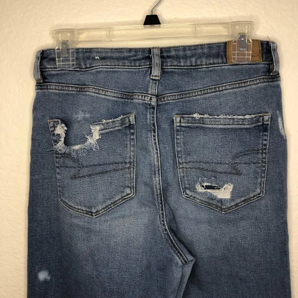 12 Long American Eagle Outfitters High-Rise Distressed Blue Mom Jeans - Image 5