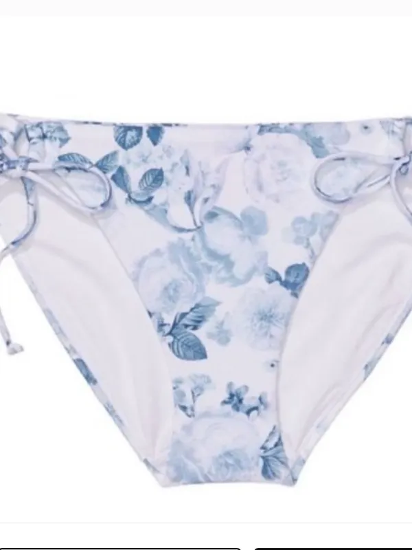 Victoria's Secret Light Blue and White Floral Bikini Bottoms Low Rise NWT Large - Image 2