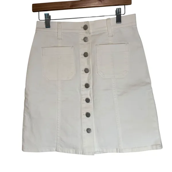Madewell White Button‎ Front Denim Mini Skirt Size 26 - Image 2