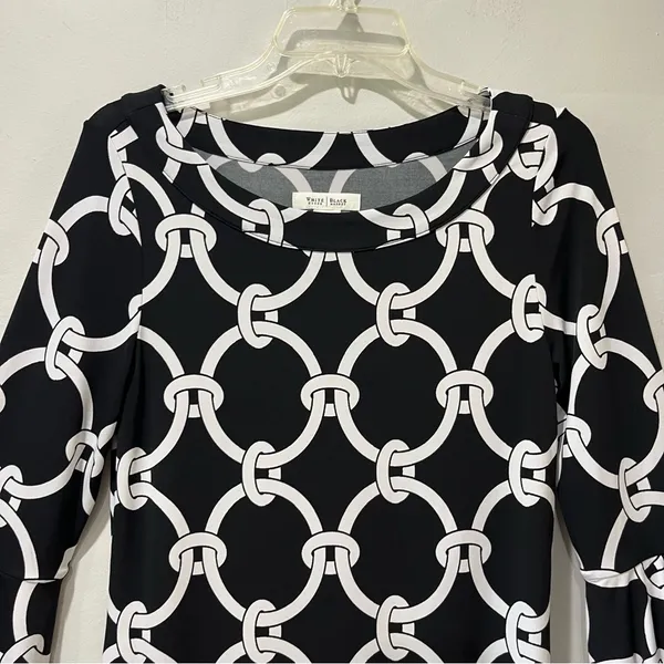 White House Black Market midi dress womens‎ medium blackwhite shift Bell Sleeves - Image 4