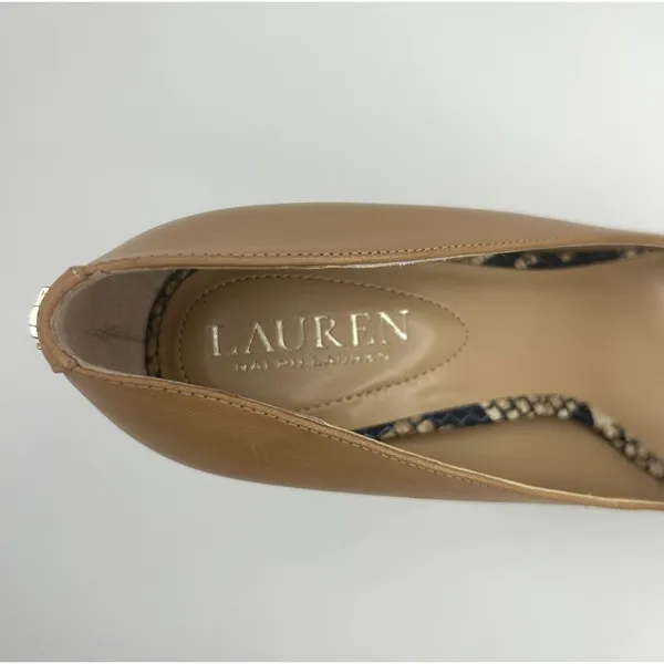 Lauren Ralph Lauren Lindella Nude Leather‎ Snake Cap Toe Stiletto Pumps Heels 7B - Image 10