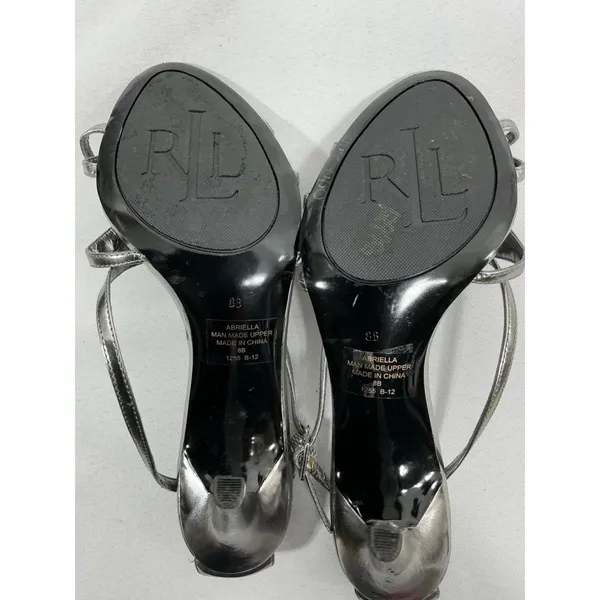 Womans New Lauren Ralph Lauren Abriella Strappy Stiletto Dress Sandals 8b Silver - Image 6