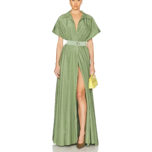Norma Kamali Super Oversized Sleeveless Boyfriend Shirt Flared Gown Green Small - Image 11