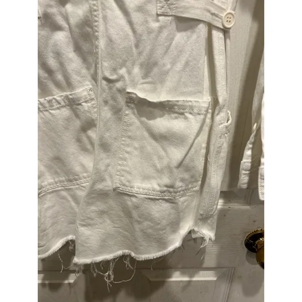 Pistola White Distressed Denim Utility Romper P1533HF-ATW Small Long Sleeve - Image 8