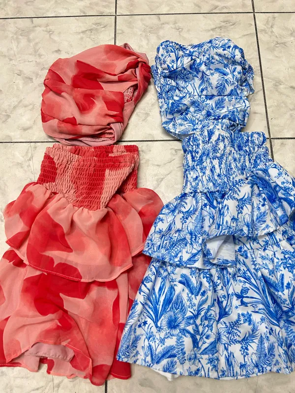 SheIn Vacation Themed Twist Knot Tube Top & Tiered Ruffle Skirt Set - Image 4