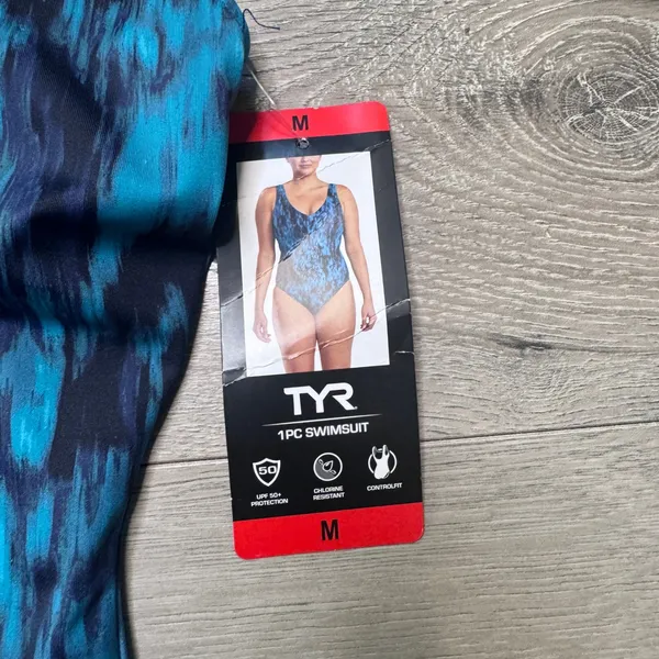 TYR Womens Controlfit One Piece Swimsuit Teal Blue Abstract UPF 50+ Size M‎ NWT - Image 5