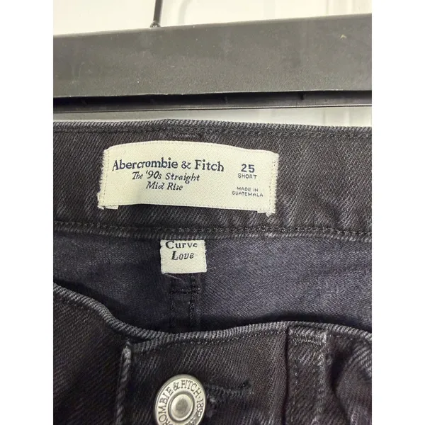 Abercrombie & Fitch Curve Love The '90s Straight Mid Rise Black Jeans 25 Short - Image 3