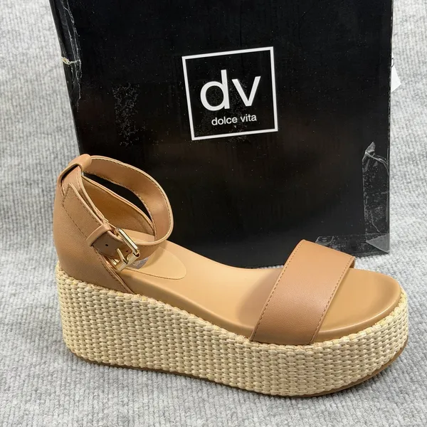 Dolce Vita Size-6.5 Women's Alumina Espadrille Sandals Wedge Brown - Image 2