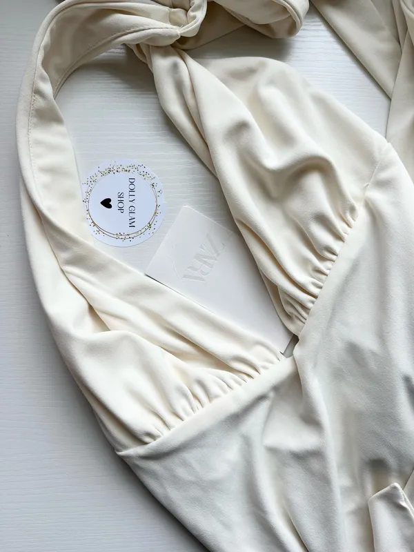 Zara dress maxi ecru ivory open back Evening holiday party wedding Gown - Image 15