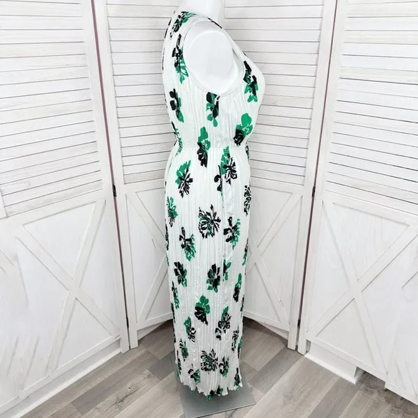 Banana‎ Republic Crinkle Pleat Chiffon Floral Maxi Dress White Green XL - Image 4