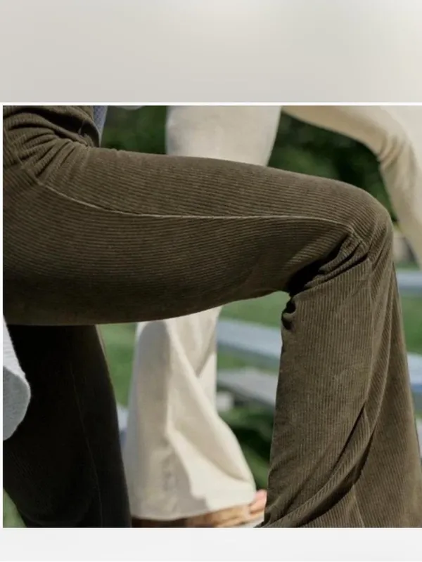 Aerie Groove on Ribbed Velour flare pants in nomad olive green - Image 2