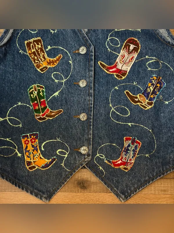 Vintage 90s Unbranded Western Embroidered horse Denim Vest cowboy One of a Kind! - Image 3