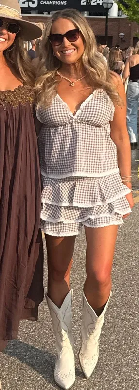 Urban Outfitters Daisy Street Coconut Brown Gingham Lace Trim Top & Ruffle Shorts - Image 6