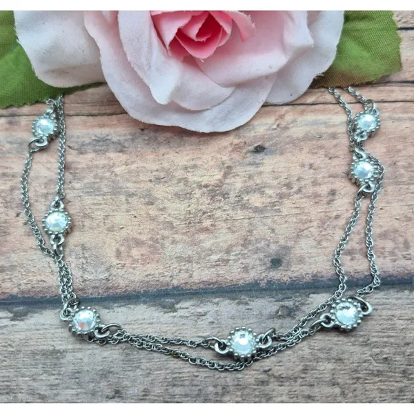 Ann Taylor Silver-Tone Long Chain Necklace With Clear Crystal Accents 36 Inches - Image 2