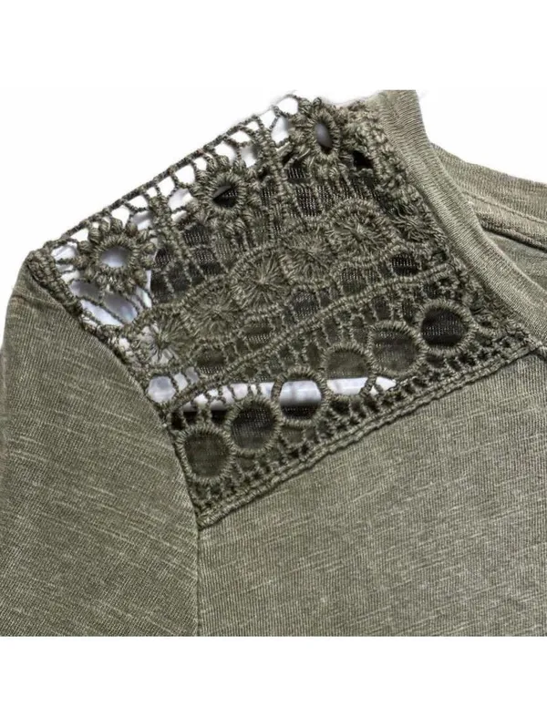Lane Bryant Swing Collection Crochet Shoulder Olive Green Tee Plus Size 14/16 - Image 3
