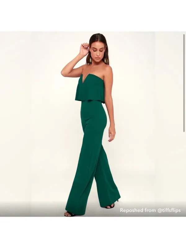 LuLus Power of Love Emerald Green Strapless‎ Jumpsuit size small - Image 3