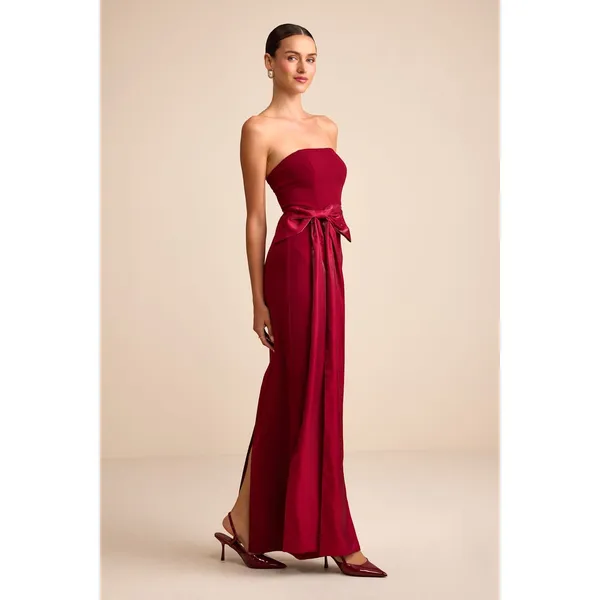 Lulus Marvelous Vision Red Strapless Bow Column Maxi Dress Formal Medium NWT - Image 5