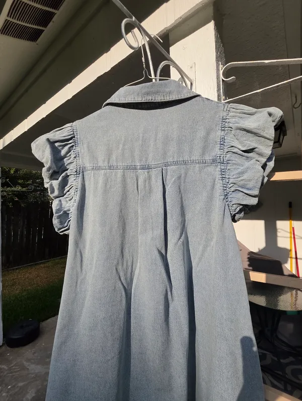 Entro Light Blue Denim Mini Dress with Puff Sleeves Medium - Image 14