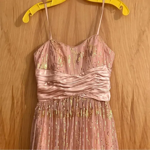 Hailey Logan by Adrianna Papell Pink & Gold‎ Formal Prom Maxi Dress Juniors 3/4 - Image 4