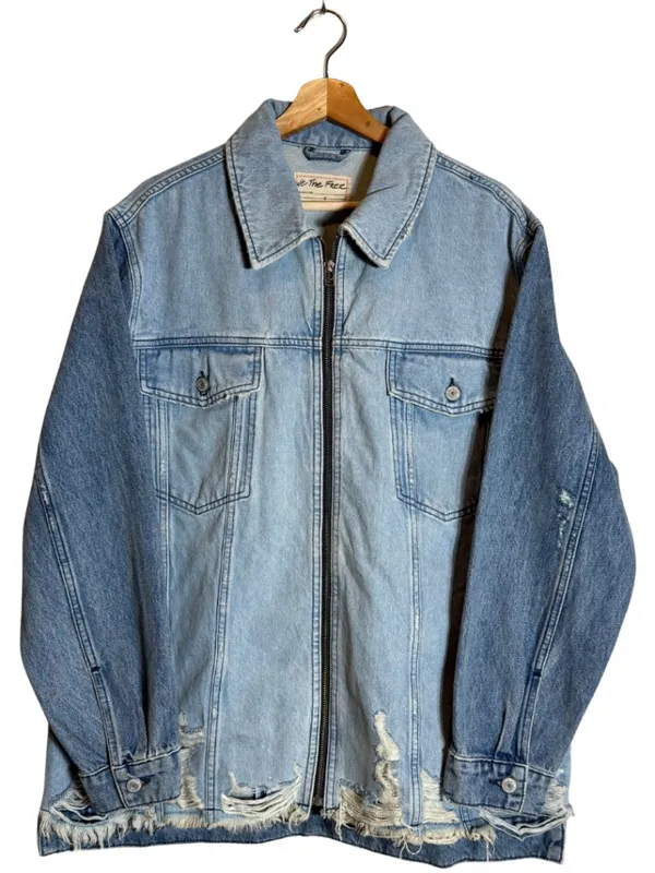 Free People We The Free Your Dad's Distressed Denim Jean Jacket Women's Medium - Image 6