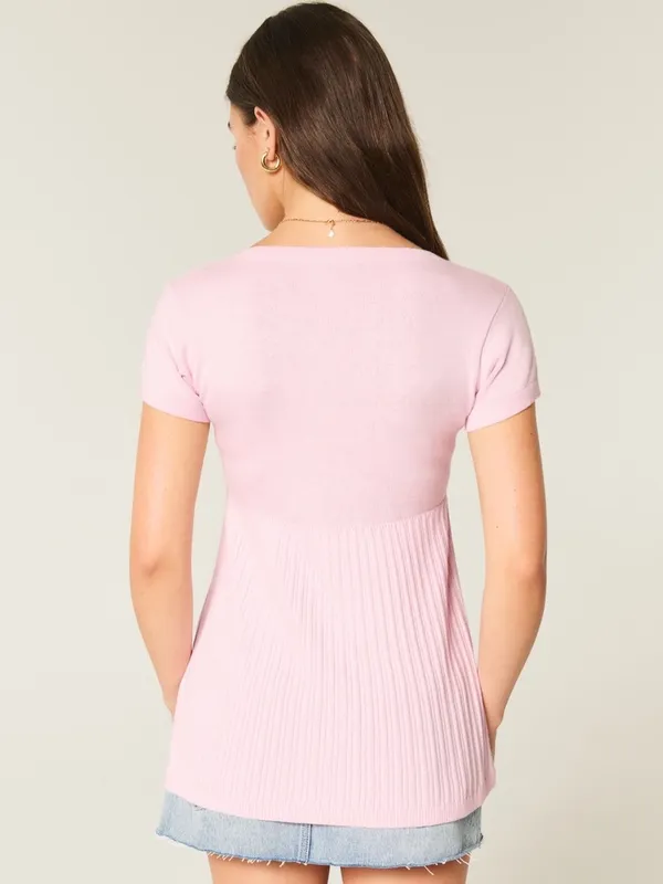 Hollister Pink Short-sleeve Henley Babydoll Top - Image 2