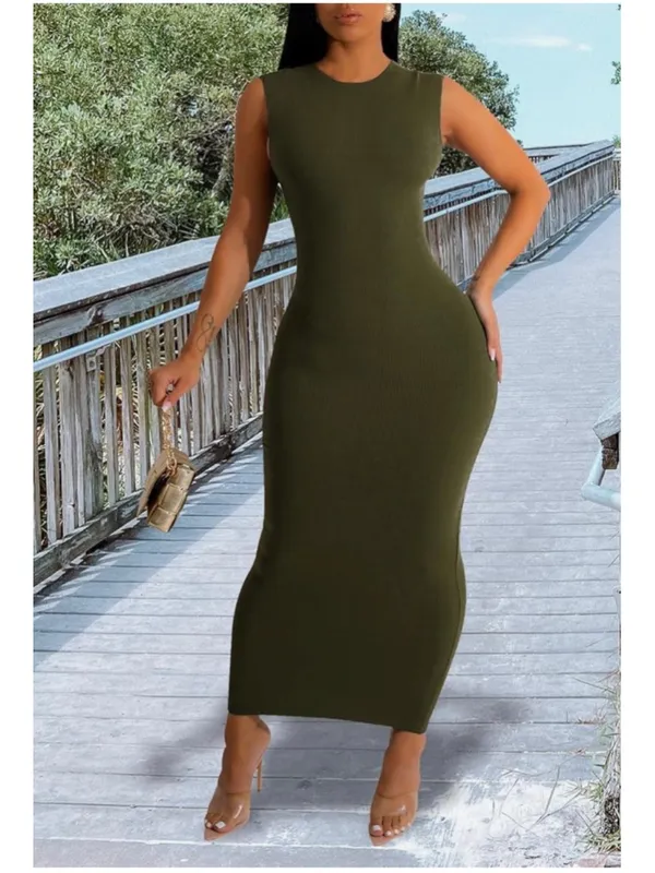 NEW Ribbed Tank Dress Sleeveless Bodycon Midi 2X - Image 2