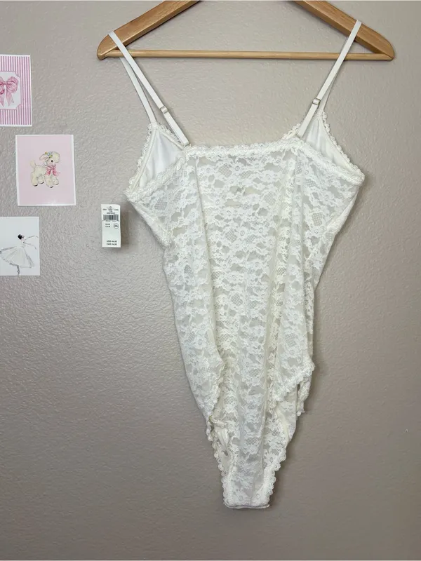 Aerie new show off lace coquette bodysuit crème white summer sexy medium bride - Image 6