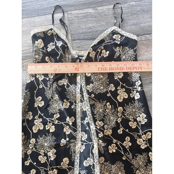 Victorias Secret Black Gold Floral Satin Lace Trim Babydoll Chemise Small - Image 3