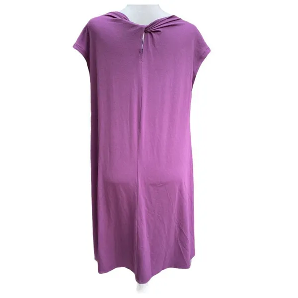 Eileen Fisher Twist Back Bateau Neck Purple Jersey Tunic Shift Midi Dress Sz M - Image 3